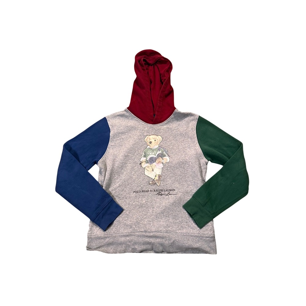 Polo Ralph Lauren Kids Polo Bear Colorblock Hoodie Grey Red Blue Green L 14-16